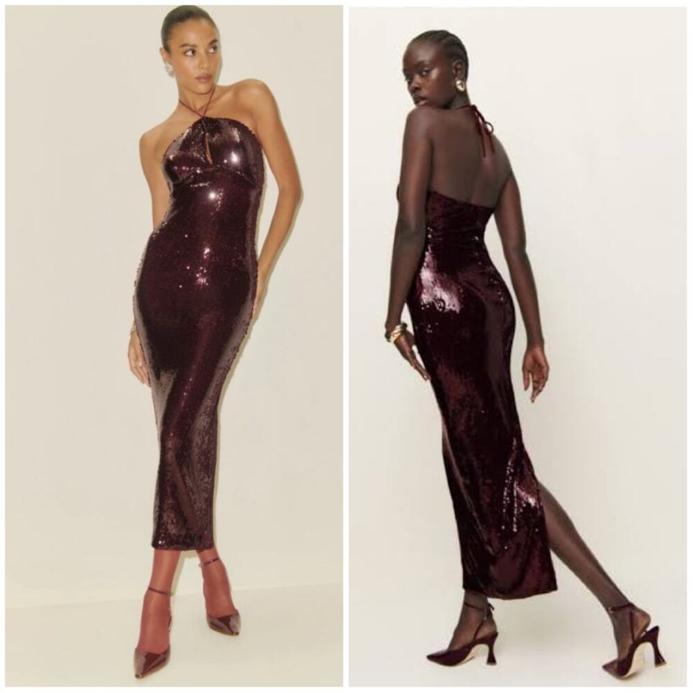 Reformation Iridessa Sequin Dress Burgundy Dark Red - Picture 3 of 10